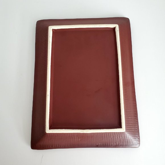 Large Ceramic Bamboo Trinket Dish Faux Wood Trim Green Mesh Imprint MCM Design - Picture 5 of 5